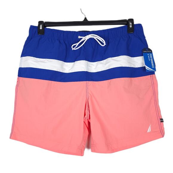 Nautica Men's Performance Colorblock Stripe 7" Swim Trunk Pale Coral Blue XL NWT - Picture 1 of 8